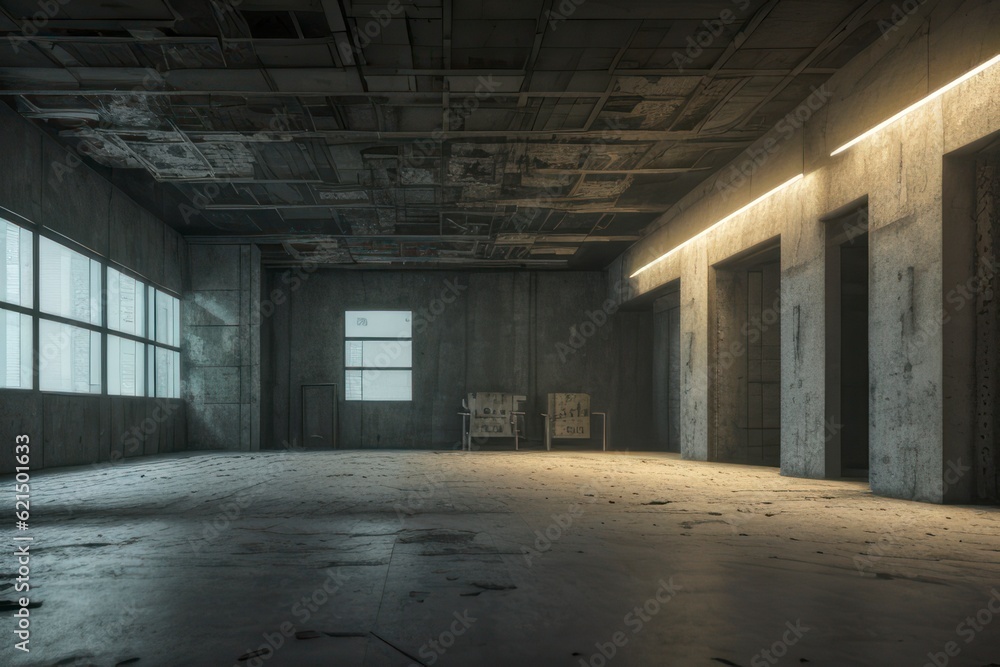 Interior of a building in post-apocalyptic world Interior of a building in post-apocalyptic world