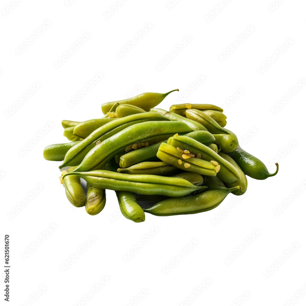 Roasted green beans. isolated object, transparent background