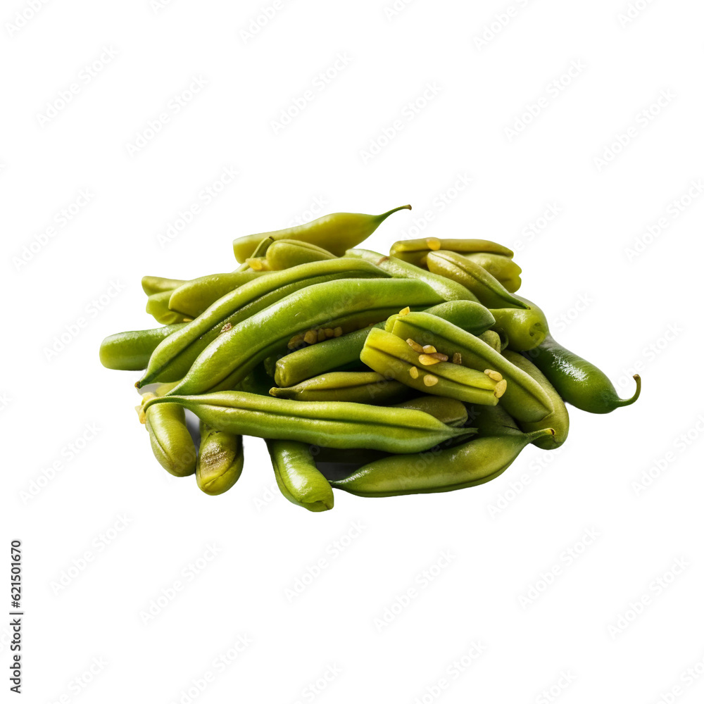 Roasted green beans. isolated object, transparent background Roasted green beans. isolated object, transparent background