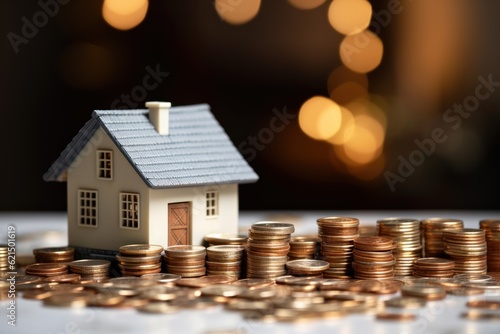 House model and coin holder on the table for finance and banking concept real estate investment loans and home rental ideas earn money from home