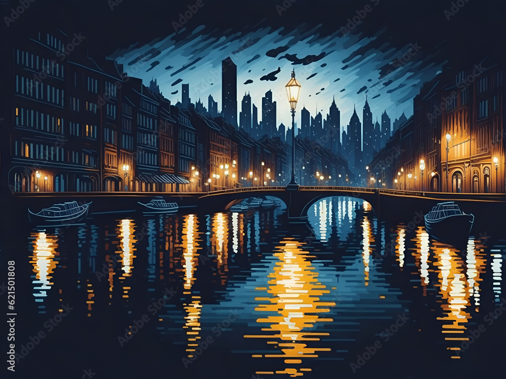 Night city. AI generated illustration