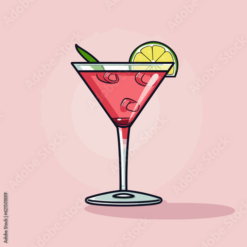 Cosmopolitan cocktail hand-drawn comic illustration. Cosmopolitan. Vector doodle style cartoon illustration
