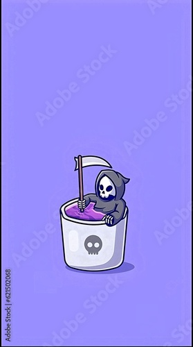 Obraz na płótnie illustration of reaper lying in purple liquid in coffee mug w salonie
