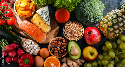 Fotografia, Obraz Food products representing the nutritarian diet