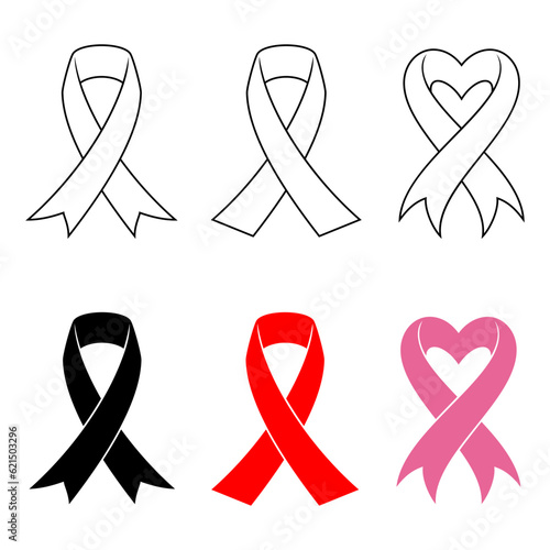 set of awareness ribbons. breast cancer awareness element vector