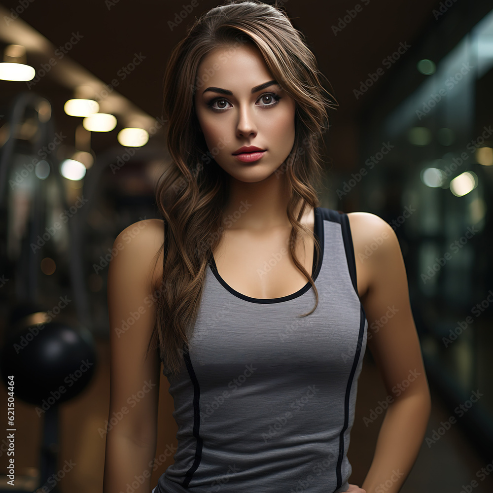 Portrait of beauty woman standing with activewear in the background of sport gym. created with generative AI technology. Portrait of beauty woman standing with activewear in the background of sport gym. created with generative AI technology.