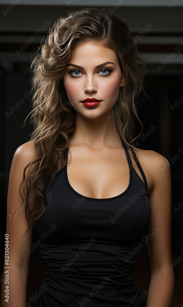 Fototapeta premium Portrait of beauty woman standing with activewear in the background of sport gym. created with generative AI technology.