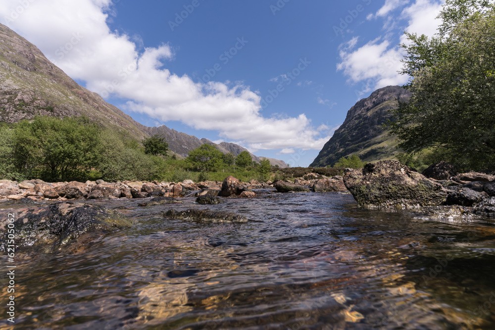 River Coe with mountains in background.