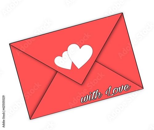 red love envelope with two hearts and the inscription with love 