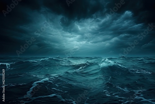 Canvas Print horror black blue sky, sea haunted cloud, scary ocean, depression background, my