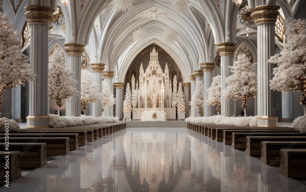 Obraz premium The interior decoration of a church on Christmas