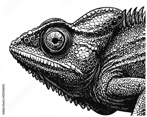 chameleon sketch, realistic lizard head Fototapet