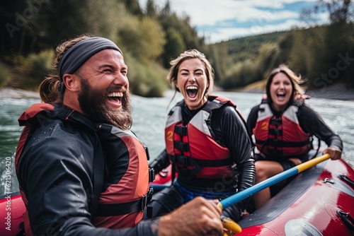 Friends rafting and laughing together © CodrinAlexandru