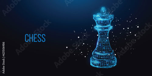 Chess King low poly chess figure. Success business startup, play game, concept. Polygonal wireframe vector illustration