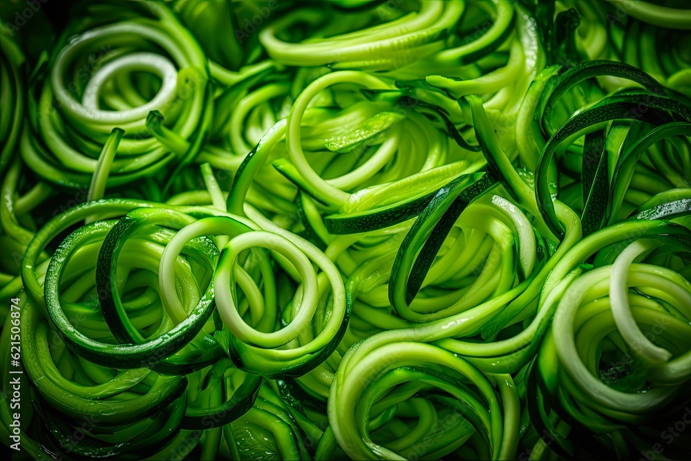 Zucchini Noodles with Fresh Courgette. Healthy Food Recipe for Vegetarians. Isolated Green Cucumber Vegetable Option. Generative AI