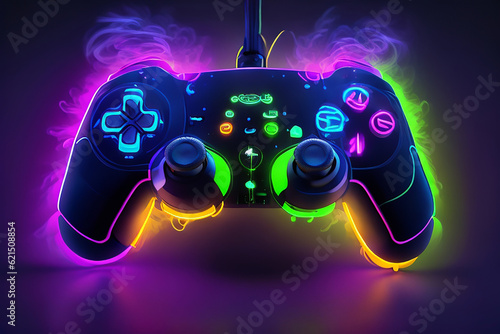 Obraz na płótnie Neon Game Controller By Generative AI technology