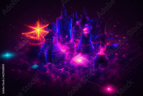 Neon space city By Generative AI technology