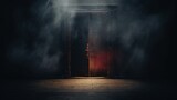 Open door in dark and mysterious style. Generative AI