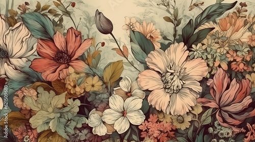 Illustration of flowers background. Generative AI