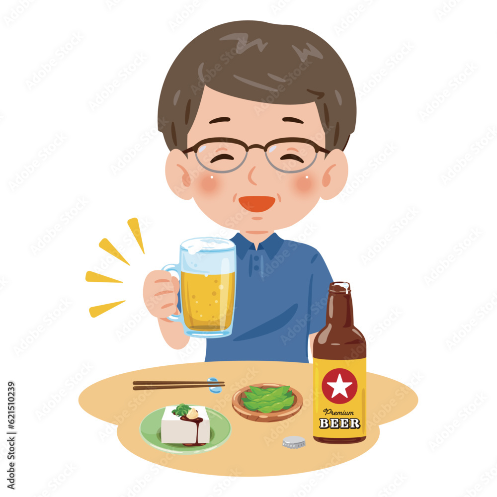 家飲みをする中年男性 家飲みをする中年男性