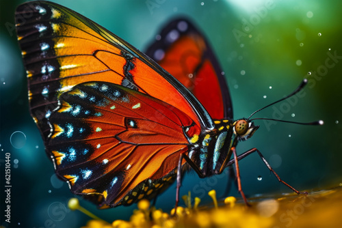 Beautiful multicolored butterfly on a dark background. Close-up.