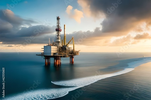 Fototapete oil rig at sunset