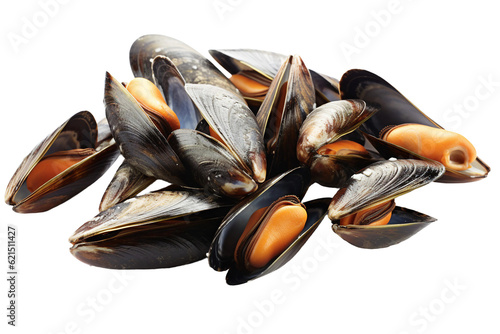 Steamed mussels. isolated object, transparent background