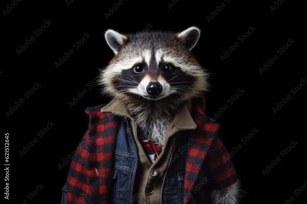 raccoon wearing a scarf and a vest. refinement and style. adorned with a vibrant scarf and a fashionable vest, attire gives it a contemporary and elegant look raccoon wearing a scarf and a vest. refinement and style. adorned with a vibrant scarf and a fashionable vest, attire gives it a contemporary and elegant look
