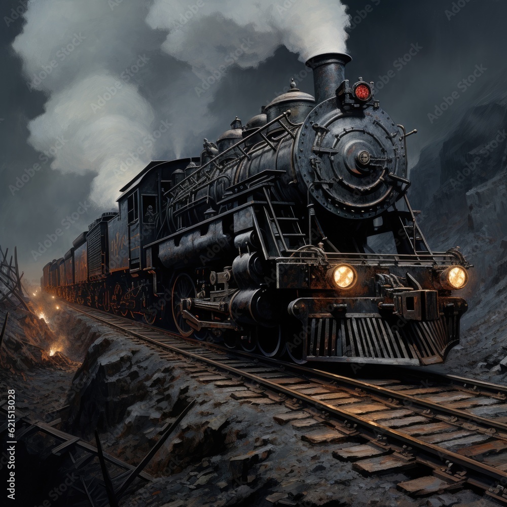 Fototapeta premium vintage coal powered locomotive created using generative AI tools