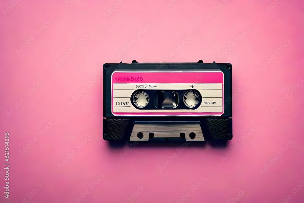 Fototapeta premium audio cassette tape isolated on pink background