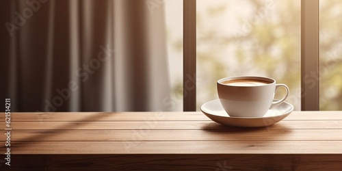 Cup of hot espresso on modern wooden table. Creating aroma, evoking sense of lifestyle and romance