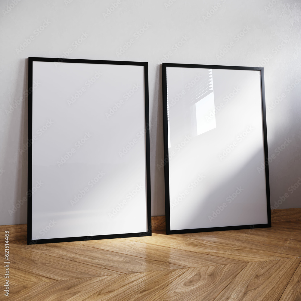 Mockup poster frame close up, 3d render, Frame mockup in farmhouse Mockup poster frame close up, 3d render, Frame mockup in farmhouse
