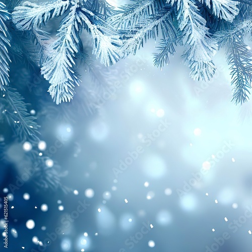 Winter background with fir branches and snowflakes © Natalia