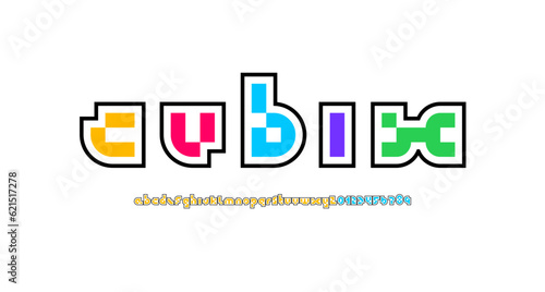 Square pixel alphabet, geometric font made of colored line, vector illustration 10EPS