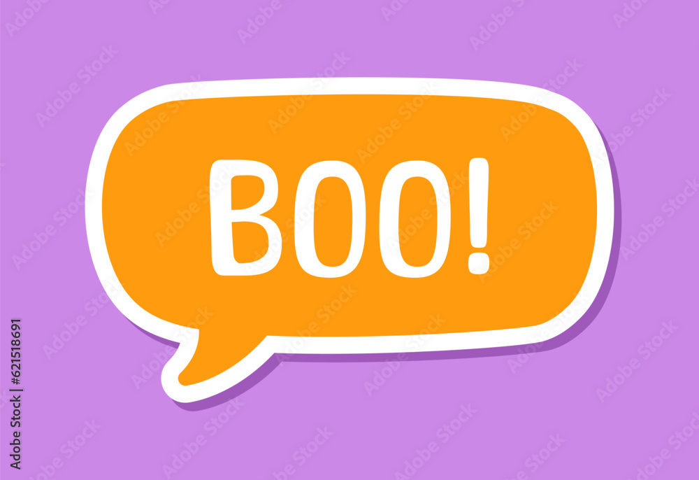 Speech bubble with text Boo! digital sticker sound effect vector illustration Speech bubble with text Boo! digital sticker sound effect vector illustration