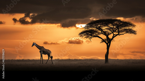 Majestic giraffe in african desert at sunset
