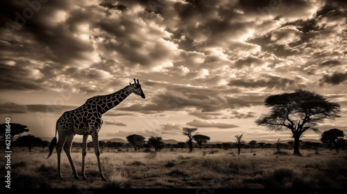 Majestic giraffe in african desert at sunset