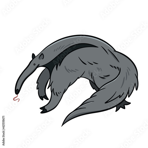 Giant Anteater wild animals vector illustration outlined isolated on square white background. Simple flat cartoon wildlife art styled drawing.