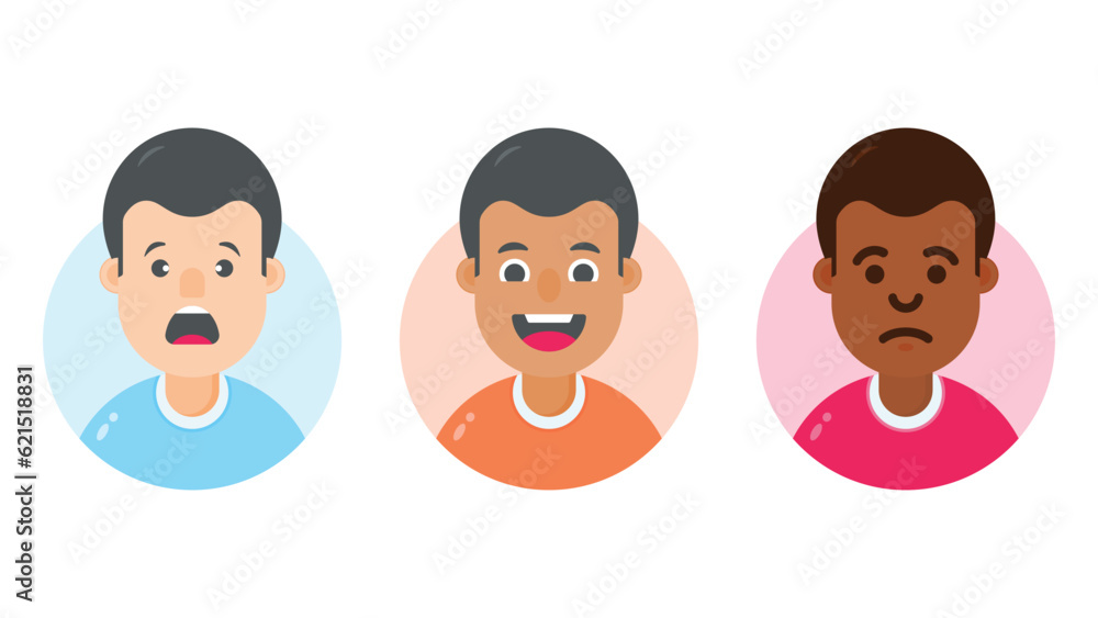 Set of user avatar. young boy avatar profile icons. male faces. male portraits. Characters collection. Vector illustration
