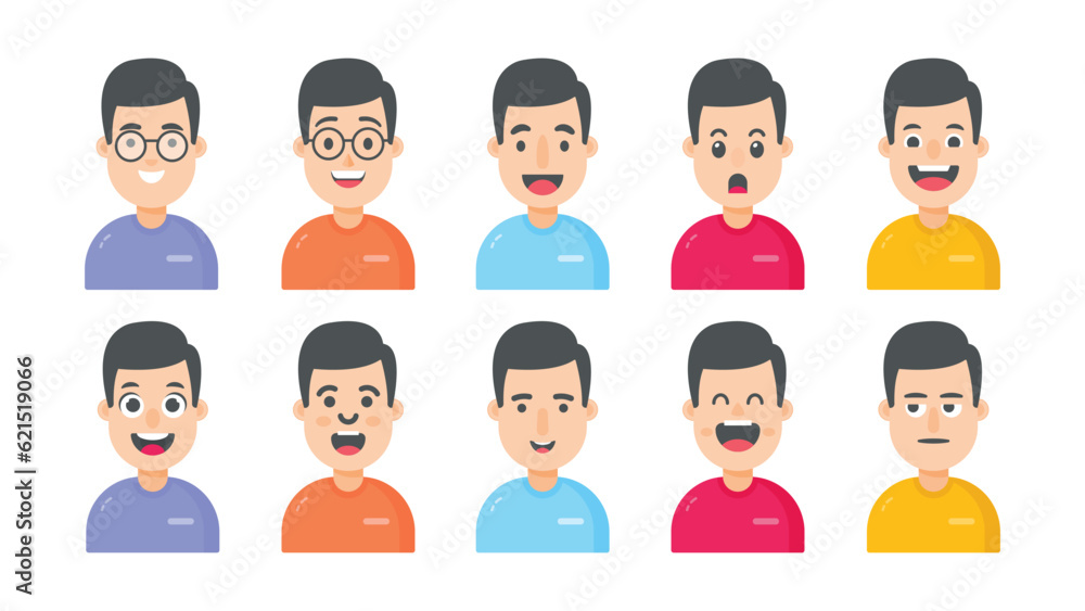 Young boys character avatar with facial expressions, vector illustration Young boys character avatar with facial expressions, vector illustration