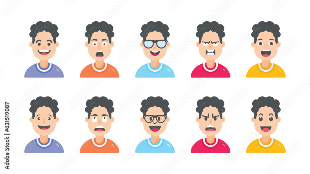 Set of illustrations of male cartoon characters Set of illustrations of male cartoon characters