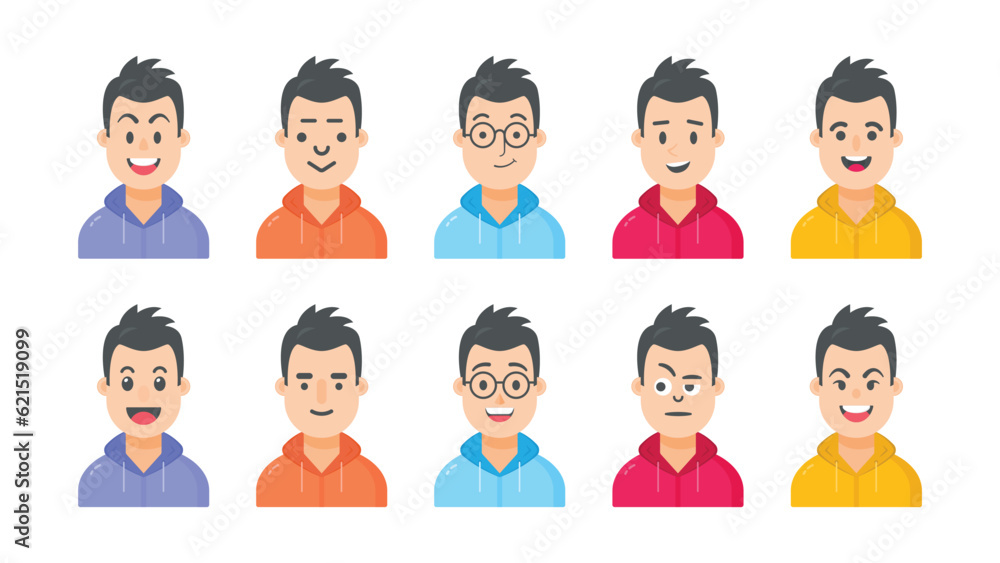 Young boy avatar profile icons of vector cartoon characters, vector illustration
