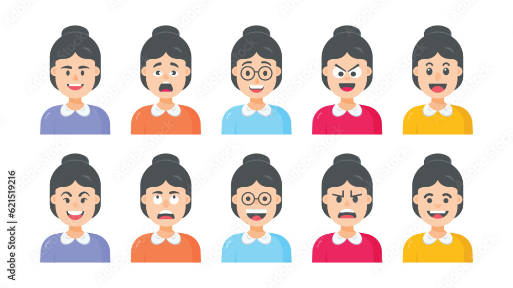 Set of user avatar. People avatar profile icons. female faces. female portraits. Characters collection. Vector illustration
Set of user avatar. People avatar profile icons. female faces. female portraits. Characters collection. Vector illustration