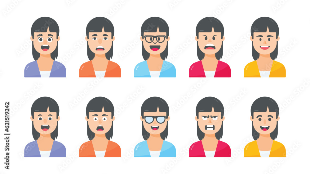 Set of persons, female avatars, people faces collection Set of persons, female avatars, people faces collection