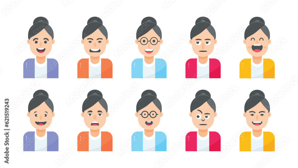 Set of illustrations of female cartoon characters Set of illustrations of female cartoon characters