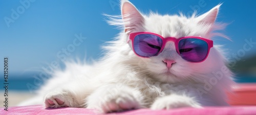 cat and sunshade, cat wearing sunglasses, ai generated, summer holiday