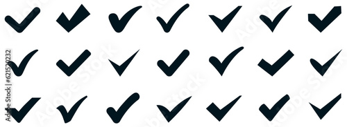 Approval check icon isolated, set quality sign, tick icons – vector