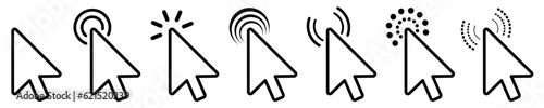 Set of flat cursor icons. Click or press cursor set. Arrow pointer, loading, progress – vector