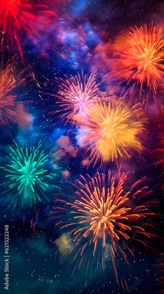 Fototapeta premium Colorful fireworks in the night sky. Generative AI.