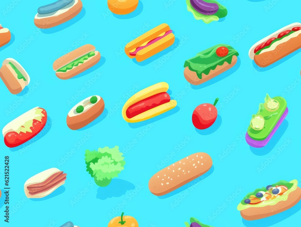 Hot Dogs drawn style seamless tiles (generative AI) Hot Dogs drawn style seamless tiles (generative AI)